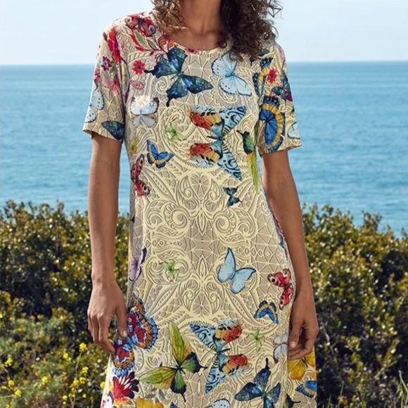 Johnny Was Mitchi Swing Dress in Butterfly Print Stretch Jersey Size L EUC - Picture 4 of 4